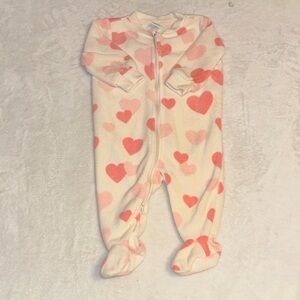 (2 for$10)) PEKKLE Cozy Heart-Print Fleece OnePiece Pajamas - sleeperPink Hearts